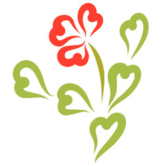 delicate flower with petals and leaves of hearts