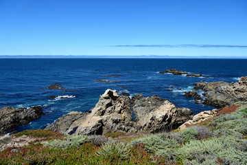 Beautiful view of the ocean along the California State Route One. California, USA