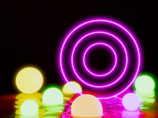 circle neon lighting ball  background ,3d render