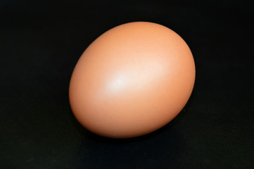 Yellow chicken egg on black background.
