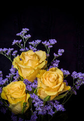 Three Yellow Roses with Statice & Dew-2