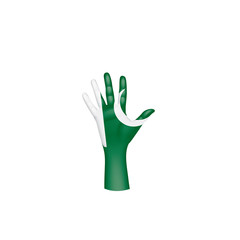 Pakistan flag and hand on white background. Vector illustration