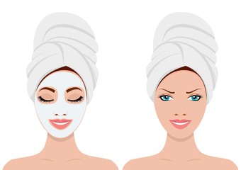 woman with facial mask and with healthy blush on her face