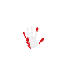 Peru flag and hand on white background. Vector illustration