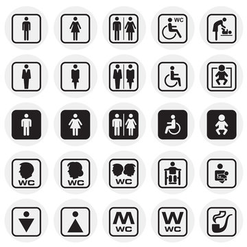 Restroom icons set on circles background for graphic and web design, Modern simple vector sign. Internet concept. Trendy symbol for website design web button or mobile app