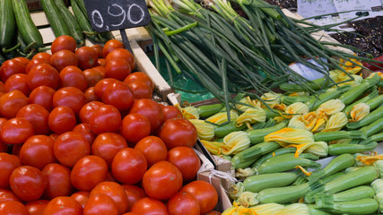 Naklejka na ściany i meble Vegetables and fruits at a grocery market in Thessaloniki