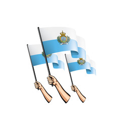 San Marino flag and hand on white background. Vector illustration