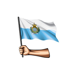 San Marino flag and hand on white background. Vector illustration