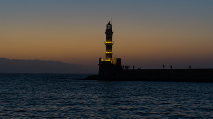 Lighthouse in Chania ,crete,greece during Sunset