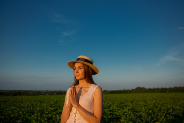 Woman have walk on summer fields