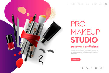 Web page design template for makeup studio, course, natural products, cosmetics, body care. Modern design vector illustration concept for website and mobile website development.