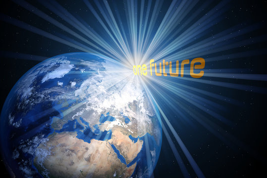 Planet Erde und Slogan One Future