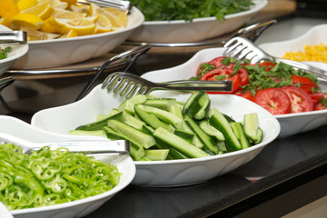 tray of assorted food for salad buffet