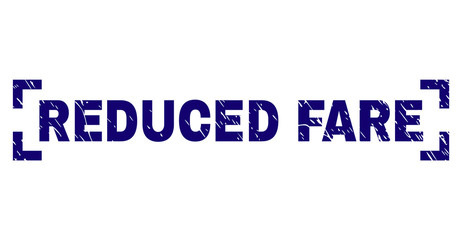 REDUCED FARE text seal watermark with corroded texture. Text title is placed between corners. Blue vector rubber print of REDUCED FARE with corroded texture.