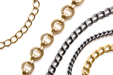 Golden and blue chain on white. Luxury pattern.