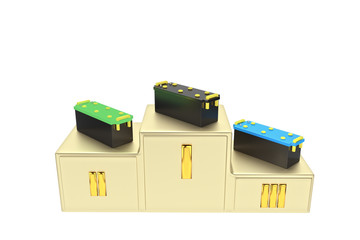 3D rendering. 24v battery for truck. Commercial vehicle accumulator. Black truck battery, spare parts