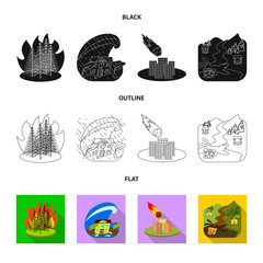 Vector illustration of weather and distress sign. Set of weather and crash stock symbol for web.