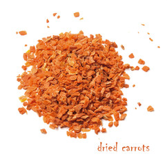 Dried carrots on white isolated background. View from above.