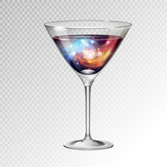 Realistic vector illustration of cocktail cosmopolitan glass with space background inside