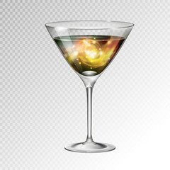 Realistic vector illustration of cocktail cosmopolitan glass with space background inside