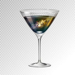 Realistic vector illustration of cocktail cosmopolitan glass with space background inside