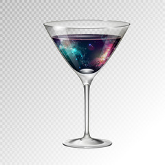 Realistic vector illustration of cocktail cosmopolitan glass with space background inside