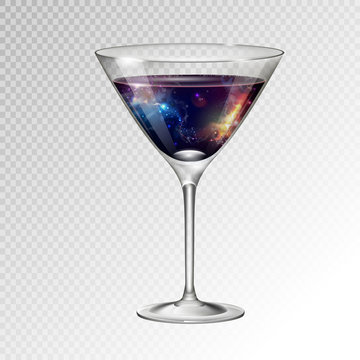 Realistic vector illustration of cocktail cosmopolitan glass with space background inside