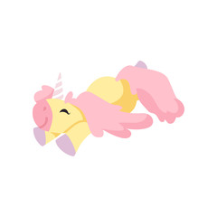 Beautiful Unicorn with Pink Mane, Cute Sleeping Magic Fantasy Animal Vector Illustration