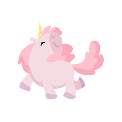 Beautiful Pink Unicorn, Cute Magic Fantasy Animal Vector Illustration