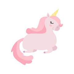 Beautiful Pink Unicorn Sleeping, Cute Magic Fantasy Animal Vector Illustration