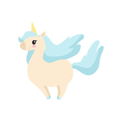 Lovely Unicorn, Cute Magic Fantasy Animal, Side View Vector Illustration