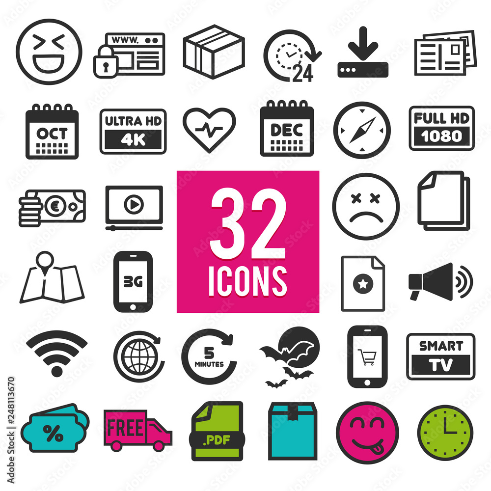 Aufkleber set vector line icons in flat design with elements for mobile concepts and web apps.