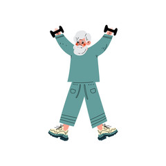 Senior Man Exercising with Dumbbells, Grandfather Doing Morning Exercise or Therapeutic Gymnastics, Elderly Man Daily Activity Vector Illustration