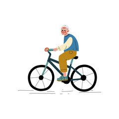 Senior Man Riding Bike,Healthy Lifestyle, Elderly Man Daily Activity Vector Illustration