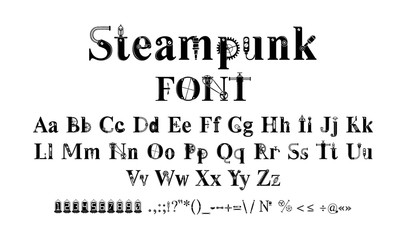 steampunk font, letters from mechanics, Alphabet font from gears and mechanical parts