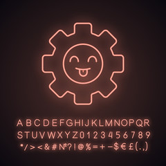 Fototapeta premium Smiling cogwheel neon light icon