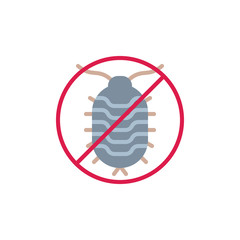 Stop woodlouse insect flat icon, vector sign, colorful pictogram isolated on white. No woodlouse pest symbol, logo illustration. Flat style design