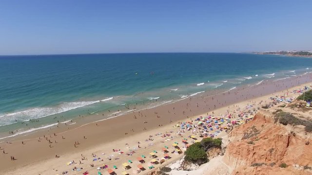 Aerial drone shot of a portuguese beach.