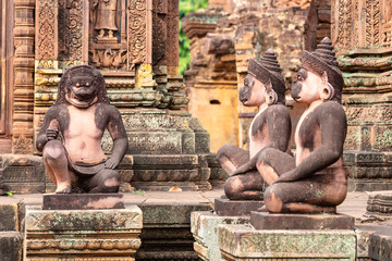 guardian sculptures in Banteay Srei temple, Siem Reap, Cambodia, Asia