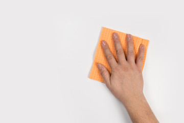 Man's hand cleaning on a white background
