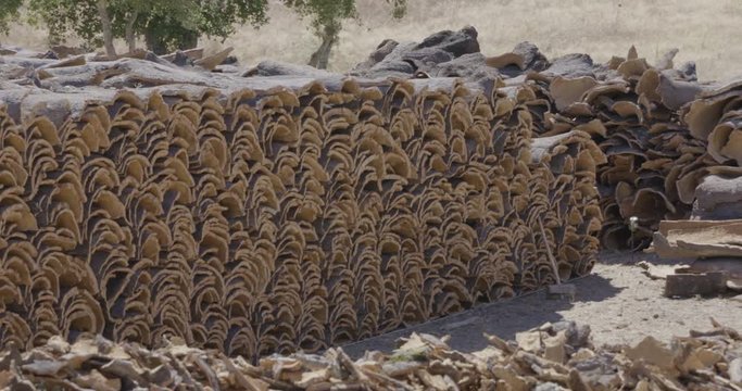 Panoramic close-up shot of a cork layer strack.