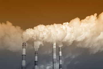 Power plant, smoke from the chimney. Toned image