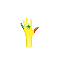 Obraz premium Senegal flag and hand on white background. Vector illustration