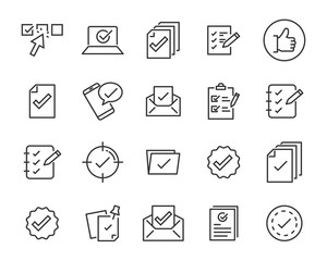 set of checkmark vector line icons, contains such as check, document and more