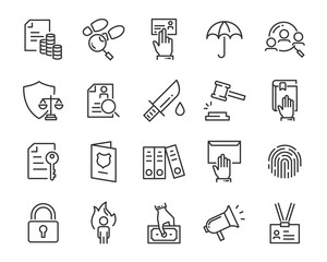 set of juctice icons, such as law, lawyer, work, legal, secure