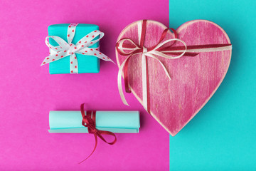 Valentines day concept with gift boxes and love letter