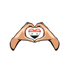 Syria flag and hand on white background. Vector illustration