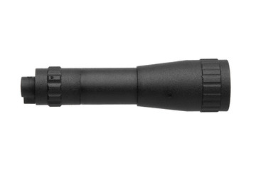 modern black metal flashlight isolated on white