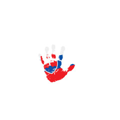 Slovakia flag and hand on white background. Vector illustration