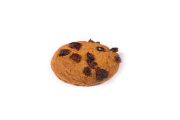 Fresh baked oatmeal cookie on a white